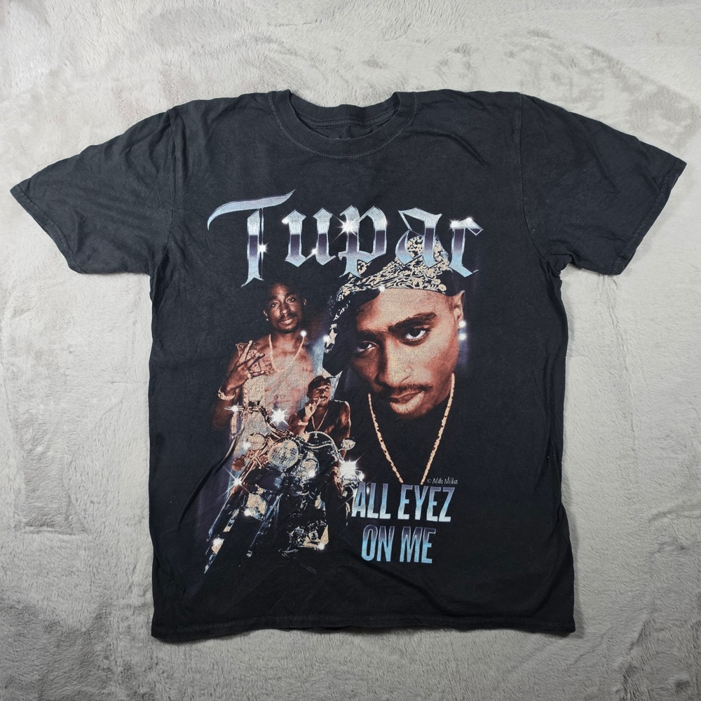 2Pac Graphic T-Shirt Mens Small Black All Eyez On Me Rap Hip‎ Hop Tee